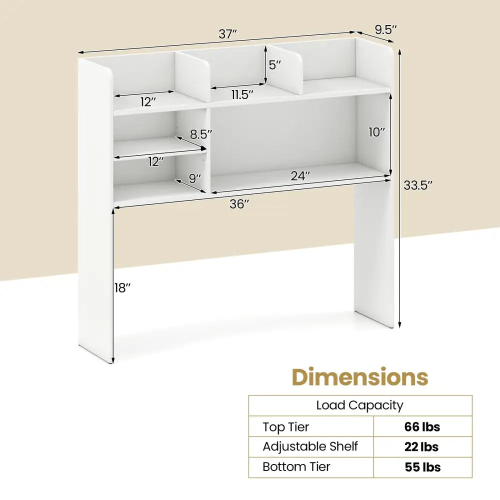 Desktop Bookshelf Countertop Storage Hutch with 6 Shelves-White - White - Bookcases