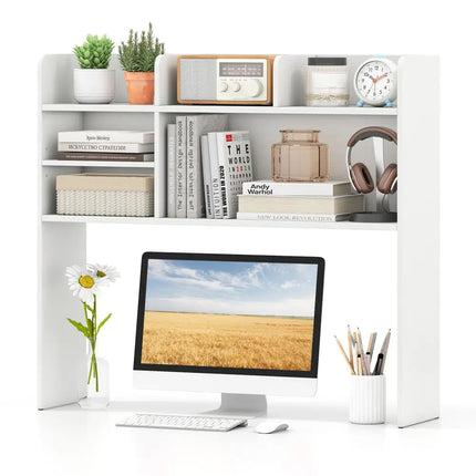 Desktop Bookshelf Countertop Storage Hutch with 6 Shelves-White - White - Bookcases