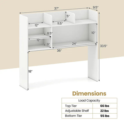Desktop Bookshelf Countertop Storage Hutch with 6 Shelves-White - White - Bookcases