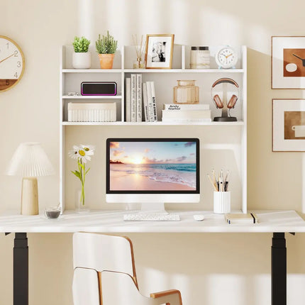 Desktop Bookshelf Countertop Storage Hutch with 6 Shelves-White - White - Bookcases