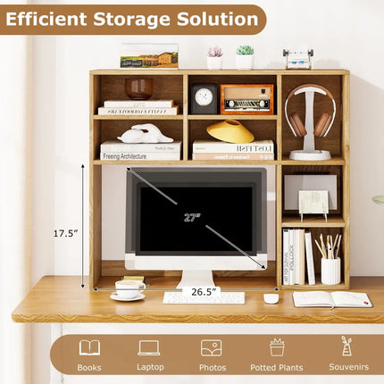 Desktop Bookshelf with 7 Open Cubbies and 3 Adjustable Shelves-Natural - Natural - Bookcases