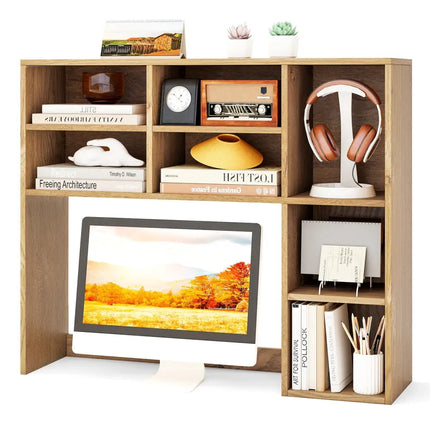Desktop Bookshelf with 7 Open Cubbies and 3 Adjustable Shelves-Natural - Natural - Bookcases