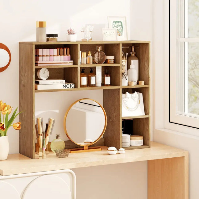 Desktop Bookshelf with 7 Open Cubbies and 3 Adjustable Shelves-Natural - Natural - Bookcases
