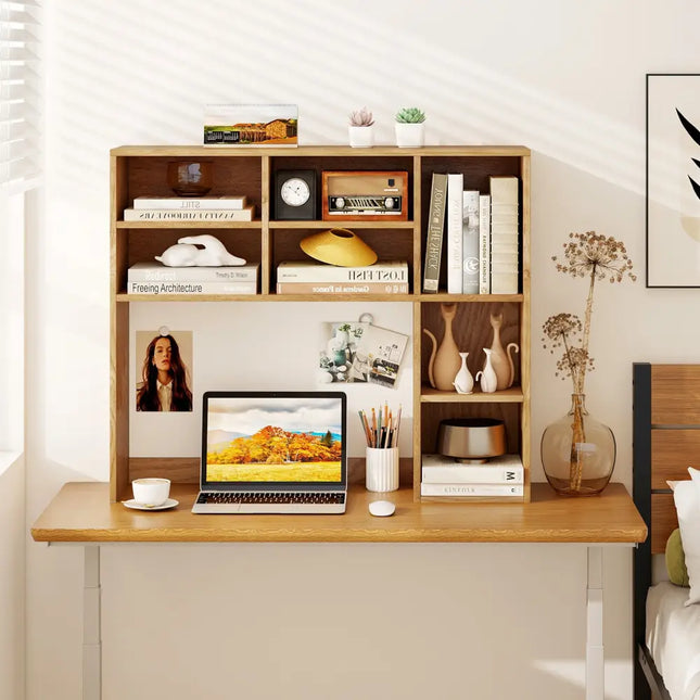 Desktop Bookshelf with 7 Open Cubbies and 3 Adjustable Shelves-Natural - Natural - Bookcases