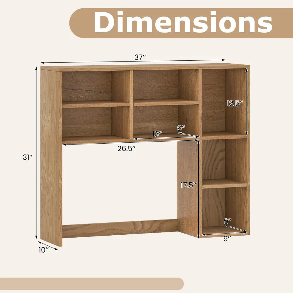 Desktop Bookshelf with 7 Open Cubbies and 3 Adjustable Shelves-Natural - Natural - Bookcases