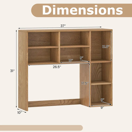 Desktop Bookshelf with 7 Open Cubbies and 3 Adjustable Shelves-Natural - Natural - Bookcases
