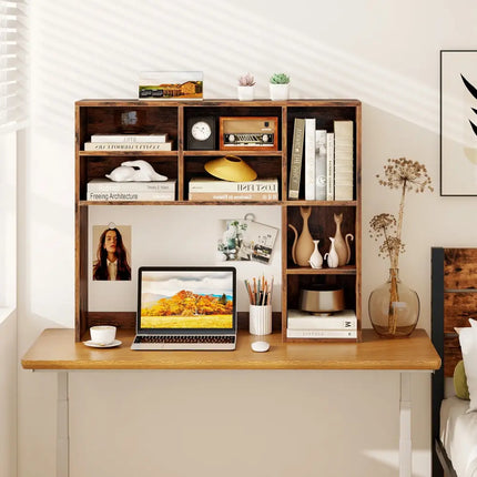 Desktop Bookshelf with 7 Open Cubbies and 3 Adjustable Shelves-Brown - Brown - Bookcases