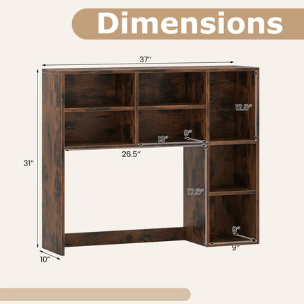 Desktop Bookshelf with 7 Open Cubbies and 3 Adjustable Shelves-Brown - Brown - Bookcases