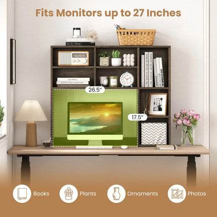 Desktop Bookshelf with 7 Open Cubbies and 3 Adjustable Shelves-Oak - Oak - Bookcases