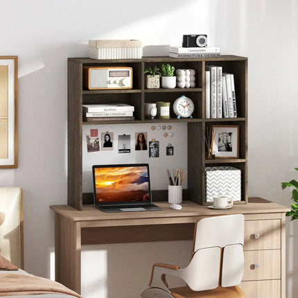 Desktop Bookshelf with 7 Open Cubbies and 3 Adjustable Shelves-Oak - Oak - Bookcases