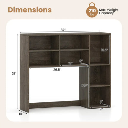 Desktop Bookshelf with 7 Open Cubbies and 3 Adjustable Shelves-Oak - Oak - Bookcases