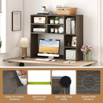 Desktop Bookshelf with 7 Open Cubbies and 3 Adjustable Shelves-Oak - Oak - Bookcases