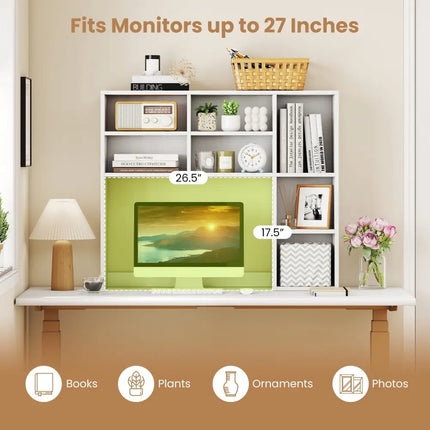 Desktop Bookshelf with 7 Open Cubbies and 3 Adjustable Shelves-White - White - Bookcases