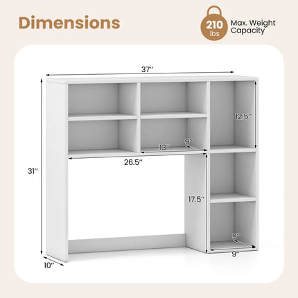 Desktop Bookshelf with 7 Open Cubbies and 3 Adjustable Shelves-White - White - Bookcases