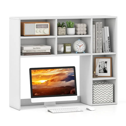Desktop Bookshelf with 7 Open Cubbies and 3 Adjustable Shelves-White - White - Bookcases