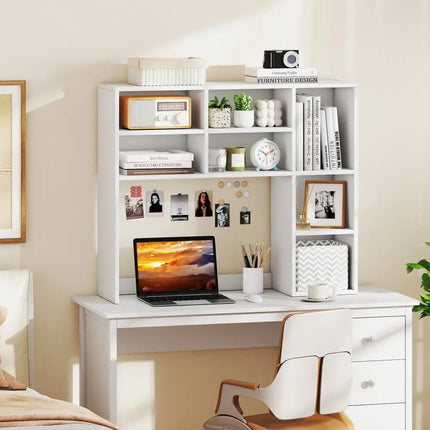 Desktop Bookshelf with 7 Open Cubbies and 3 Adjustable Shelves-White - White - Bookcases