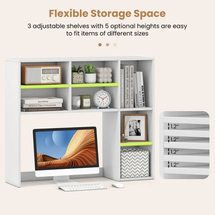 Desktop Bookshelf with 7 Open Cubbies and 3 Adjustable Shelves-White - White - Bookcases