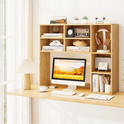 Desktop Bookshelf with 7 Open Cubbies and 3 Adjustable Shelves-Yellow - Yellow - Bookcases
