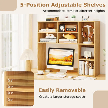 Desktop Bookshelf with 7 Open Cubbies and 3 Adjustable Shelves-Yellow - Yellow - Bookcases