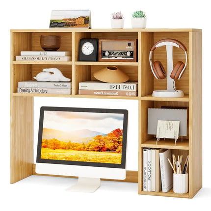 Desktop Bookshelf with 7 Open Cubbies and 3 Adjustable Shelves-Yellow - Yellow - Bookcases