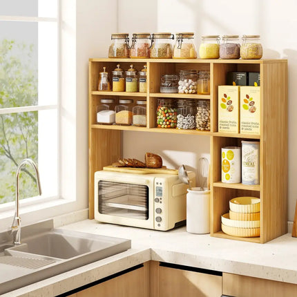 Desktop Bookshelf with 7 Open Cubbies and 3 Adjustable Shelves-Yellow - Yellow - Bookcases