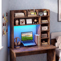 Desktop Bookshelf with LED Lights 35.5 inch Desk Hutch Storage Organizer-Rustic Brown - Rustic Brown - Bookcases