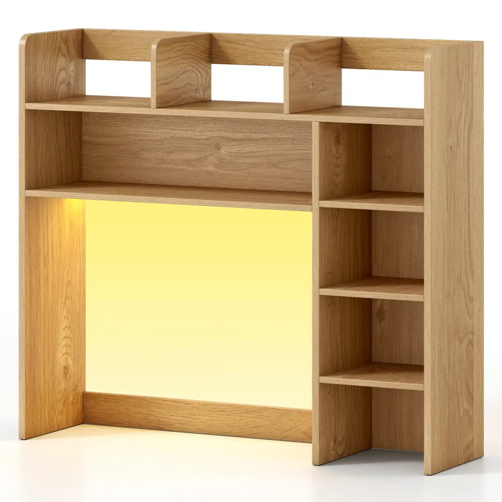 Desktop Bookshelf with LED Lights 35.5 inch Desk Hutch Storage Organizer-Natural - Natural - Bookcases