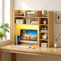 Desktop Bookshelf with LED Lights 35.5 inch Desk Hutch Storage Organizer-Beige - Beige - Bookcases