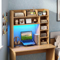Desktop Bookshelf with LED Lights 35.5 inch Desk Hutch Storage Organizer-Natural - Natural - Bookcases