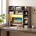 Desktop Bookshelf with LED Lights 35.5 inch Desk Hutch Storage Organizer-Oak - Oak - Bookcases