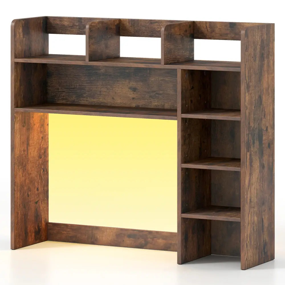 Desktop Bookshelf with LED Lights 35.5 inch Desk Hutch Storage Organizer-Rustic Brown - Rustic Brown - Bookcases