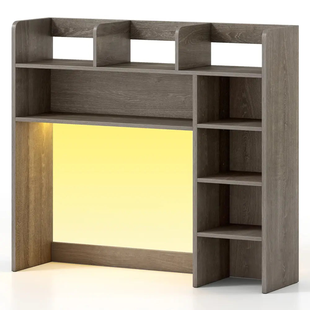 Desktop Bookshelf with LED Lights 35.5 inch Desk Hutch Storage Organizer-Oak - Oak - Bookcases