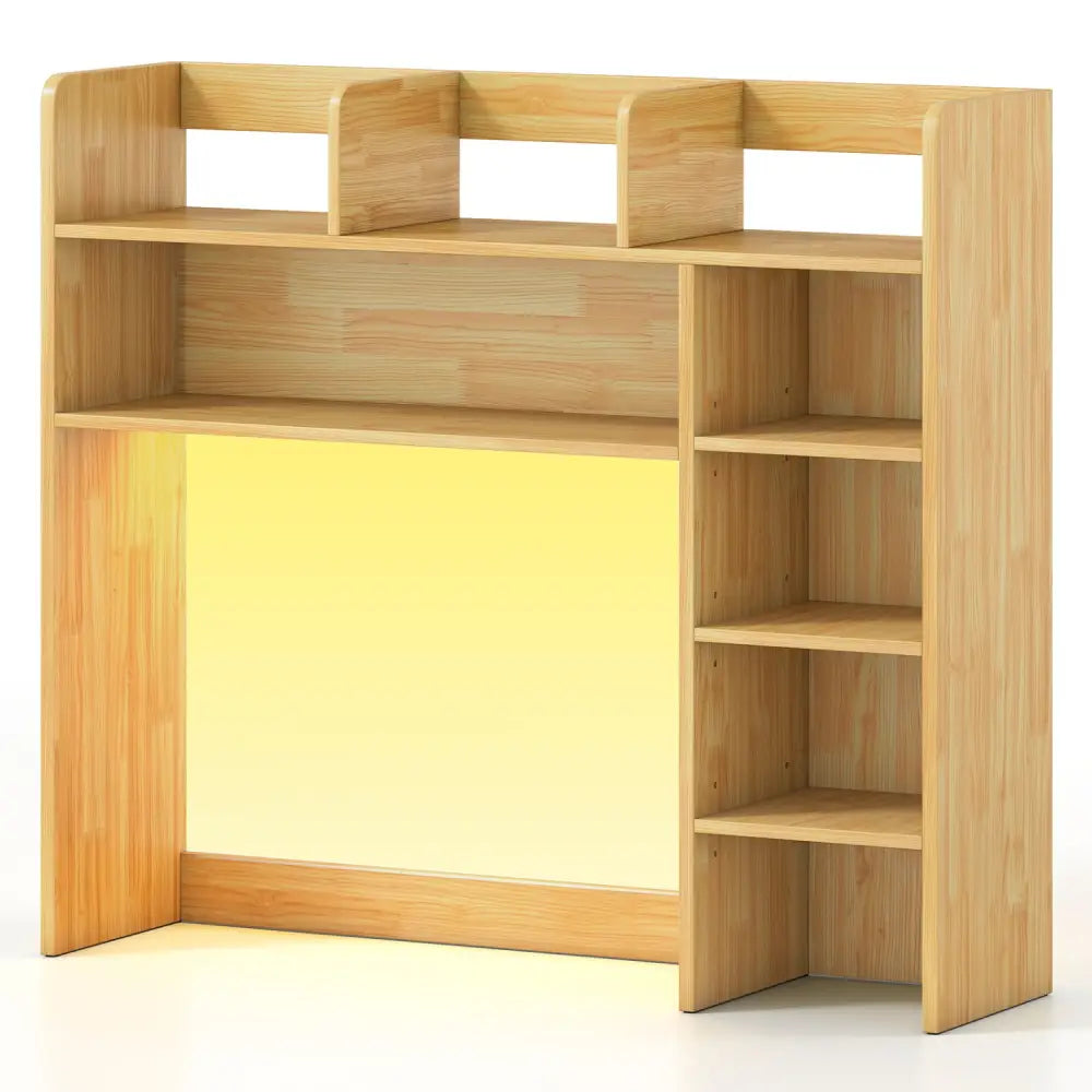 Desktop Bookshelf with LED Lights 35.5 inch Desk Hutch Storage Organizer-Beige - Beige - Bookcases
