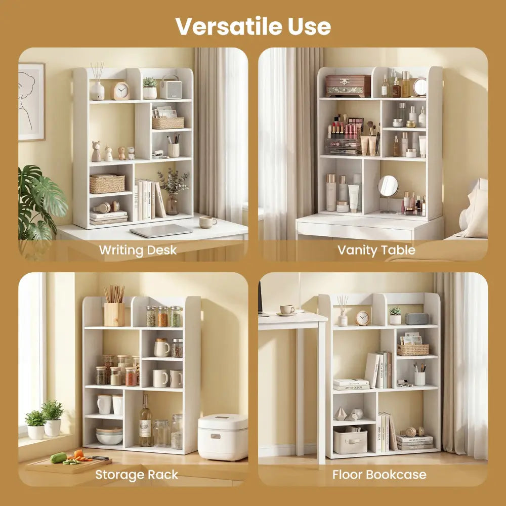 Desktop Display Rack with 8 Open Cubes for Home Office-White - White - Bookcases