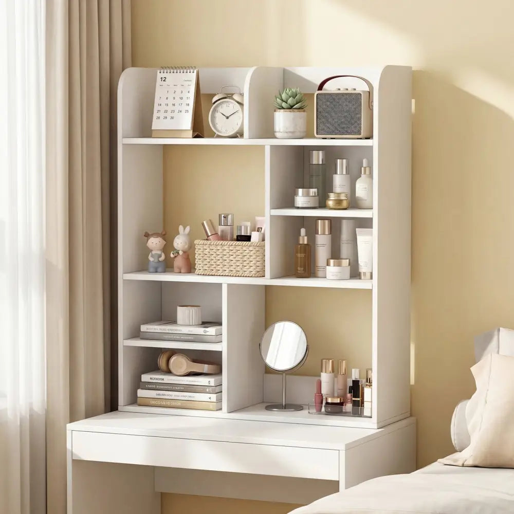 Desktop Display Rack with 8 Open Cubes for Home Office-White - White - Bookcases