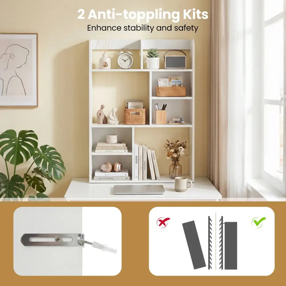 Desktop Display Rack with 8 Open Cubes for Home Office-White - White - Bookcases