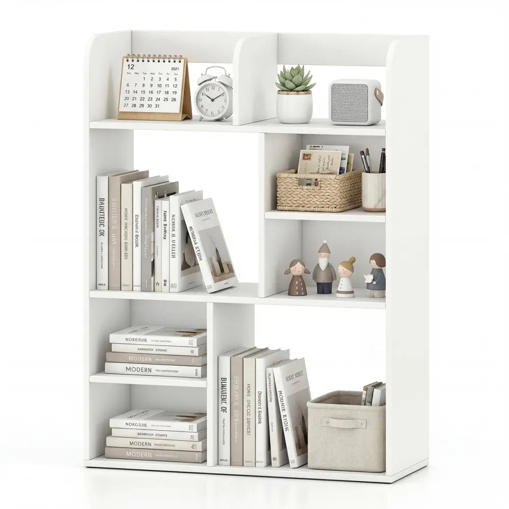 Desktop Display Rack with 8 Open Cubes for Home Office-White - White - Bookcases