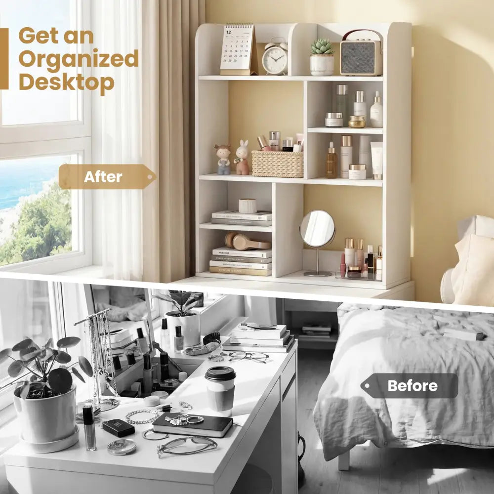 Desktop Display Rack with 8 Open Cubes for Home Office-White - White - Bookcases