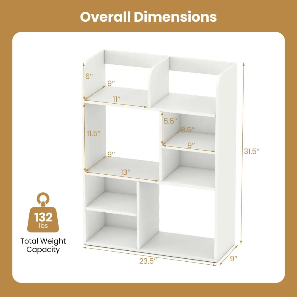 Desktop Display Rack with 8 Open Cubes for Home Office-White - White - Bookcases