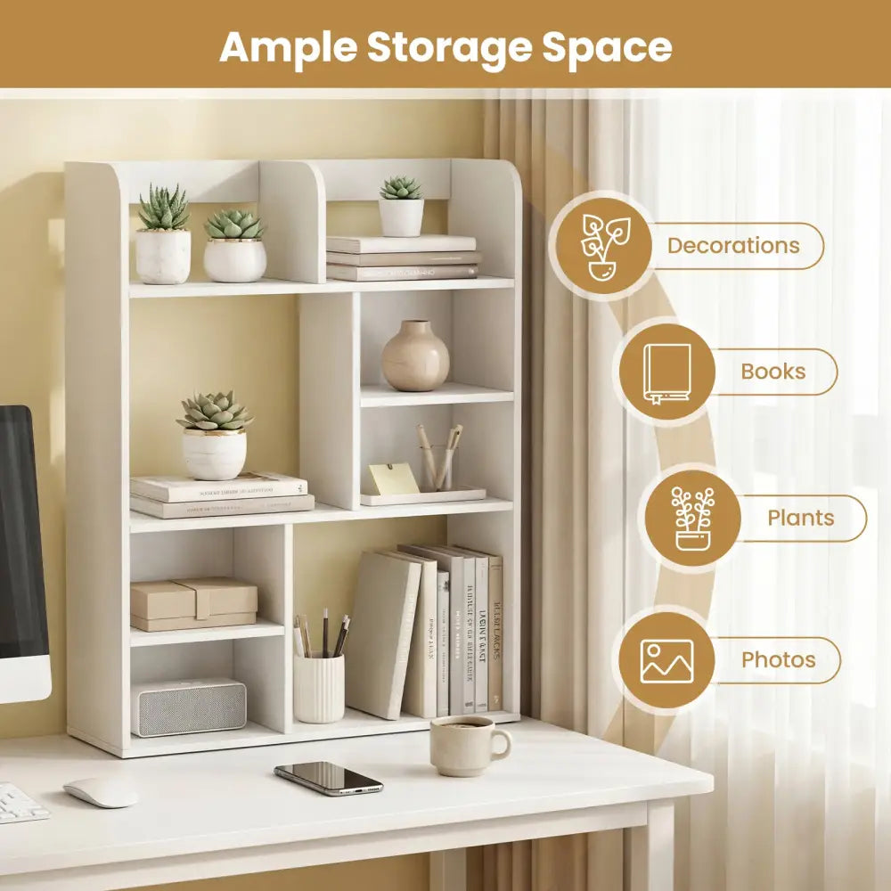Desktop Display Rack with 8 Open Cubes for Home Office-White - White - Bookcases