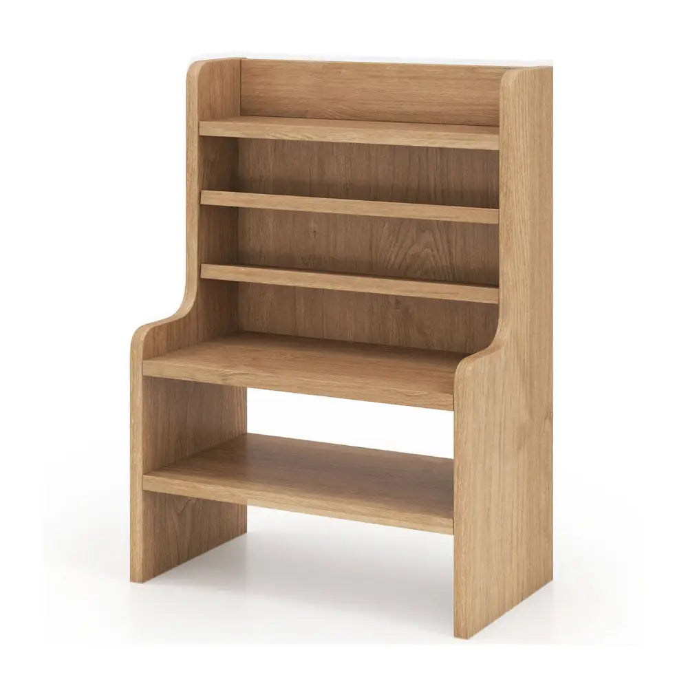 Desktop Organizer 6-Tier Mini Storage Rack with 2 Removable Shelves-Natural - Natural - Bookcases