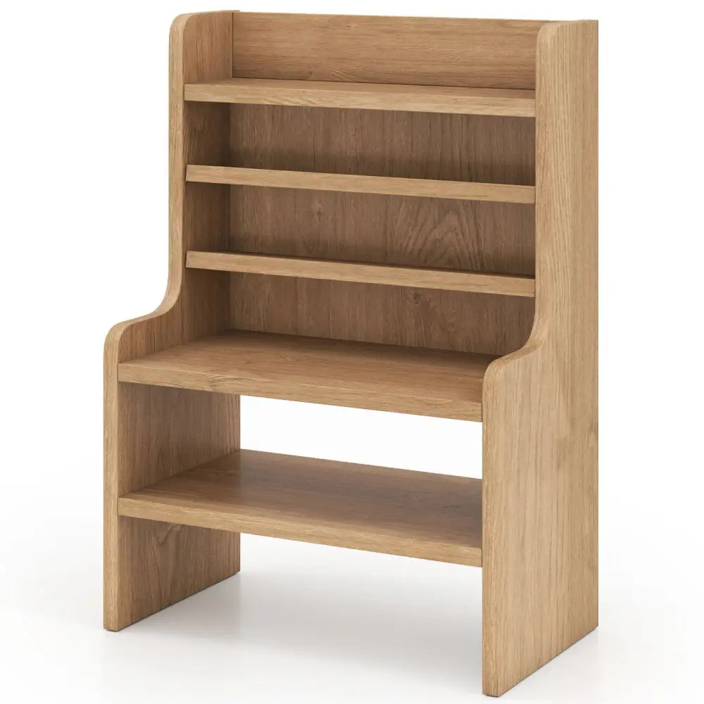 Desktop Organizer 6-Tier Mini Storage Rack with 2 Removable Shelves-Natural - Natural - Bookcases