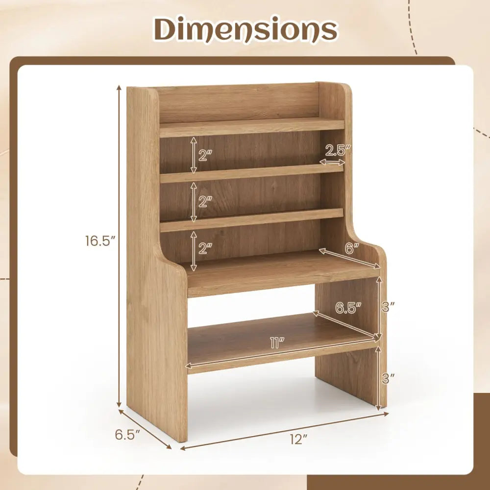Desktop Organizer 6-Tier Mini Storage Rack with 2 Removable Shelves-Natural - Natural - Bookcases