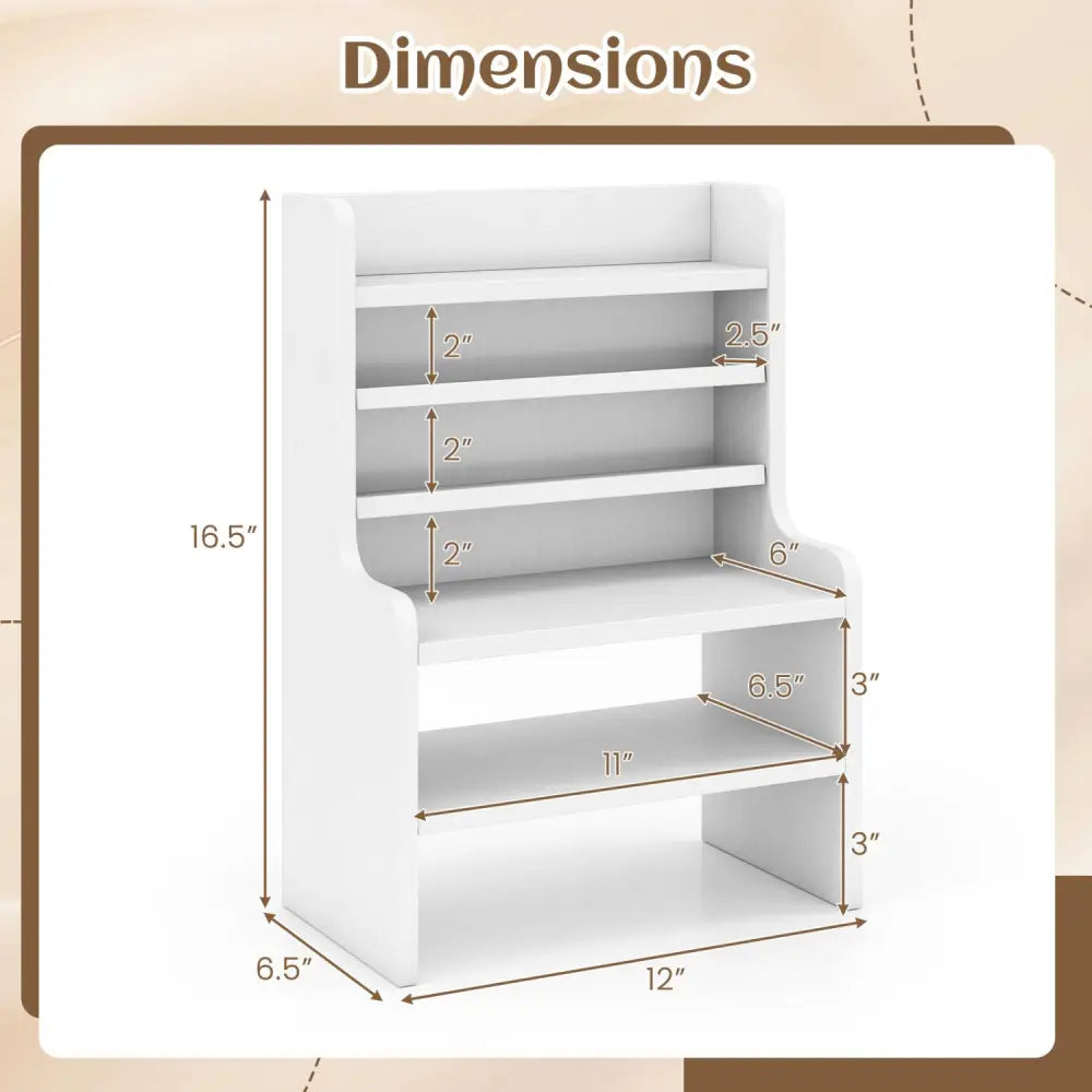 Desktop Organizer 6-Tier Mini Storage Rack with 2 Removable Shelves-White - White - Bookcases