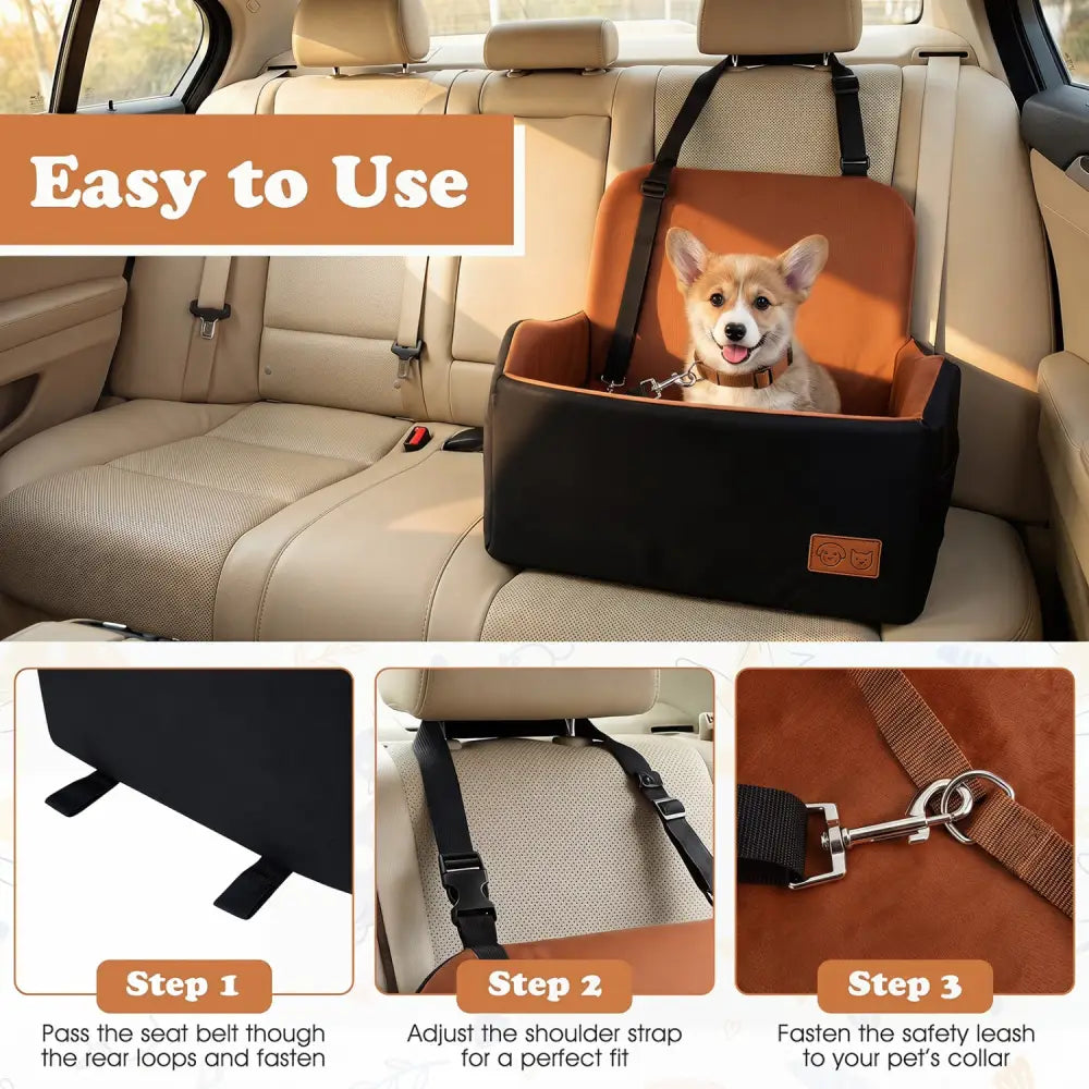 Detachable Dog Booster Car Seat Fits Front and Back Seat - Black & Red - Pets