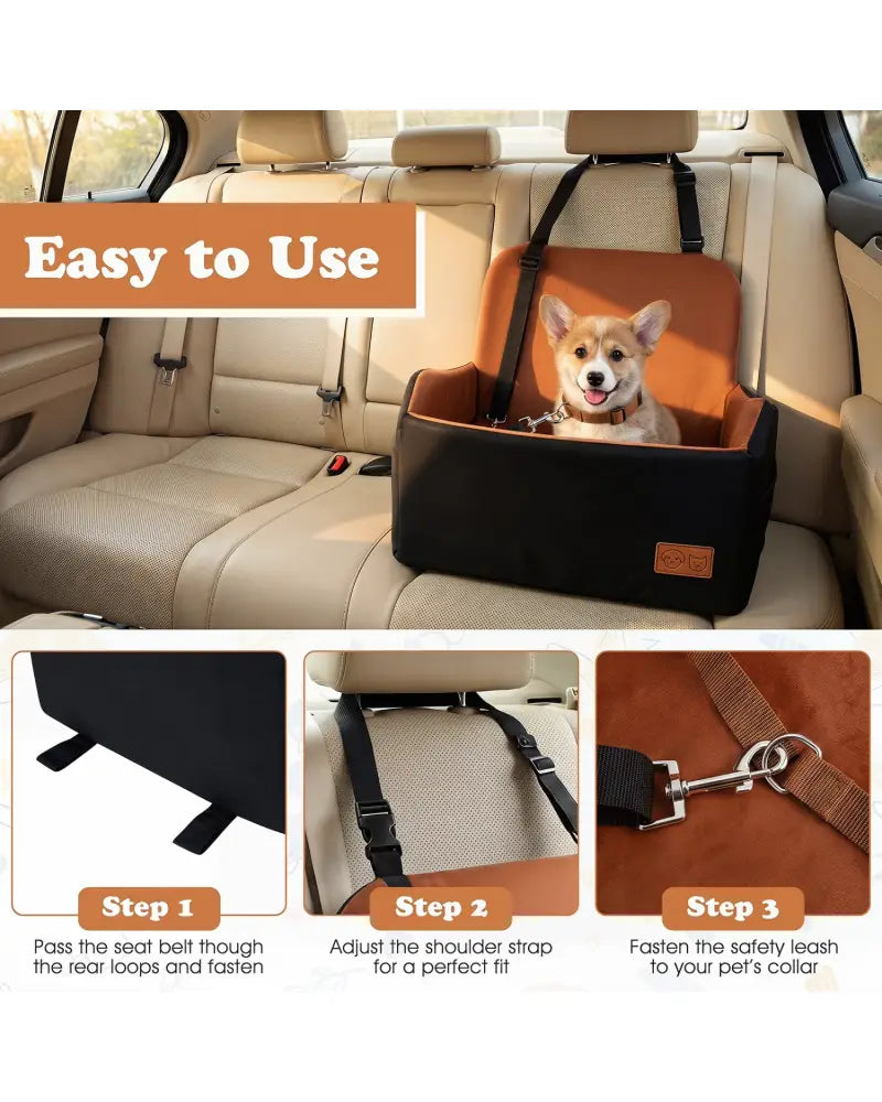 Detachable Dog Booster Car Seat Fits Front and Back Seat - Black & Red - Pets