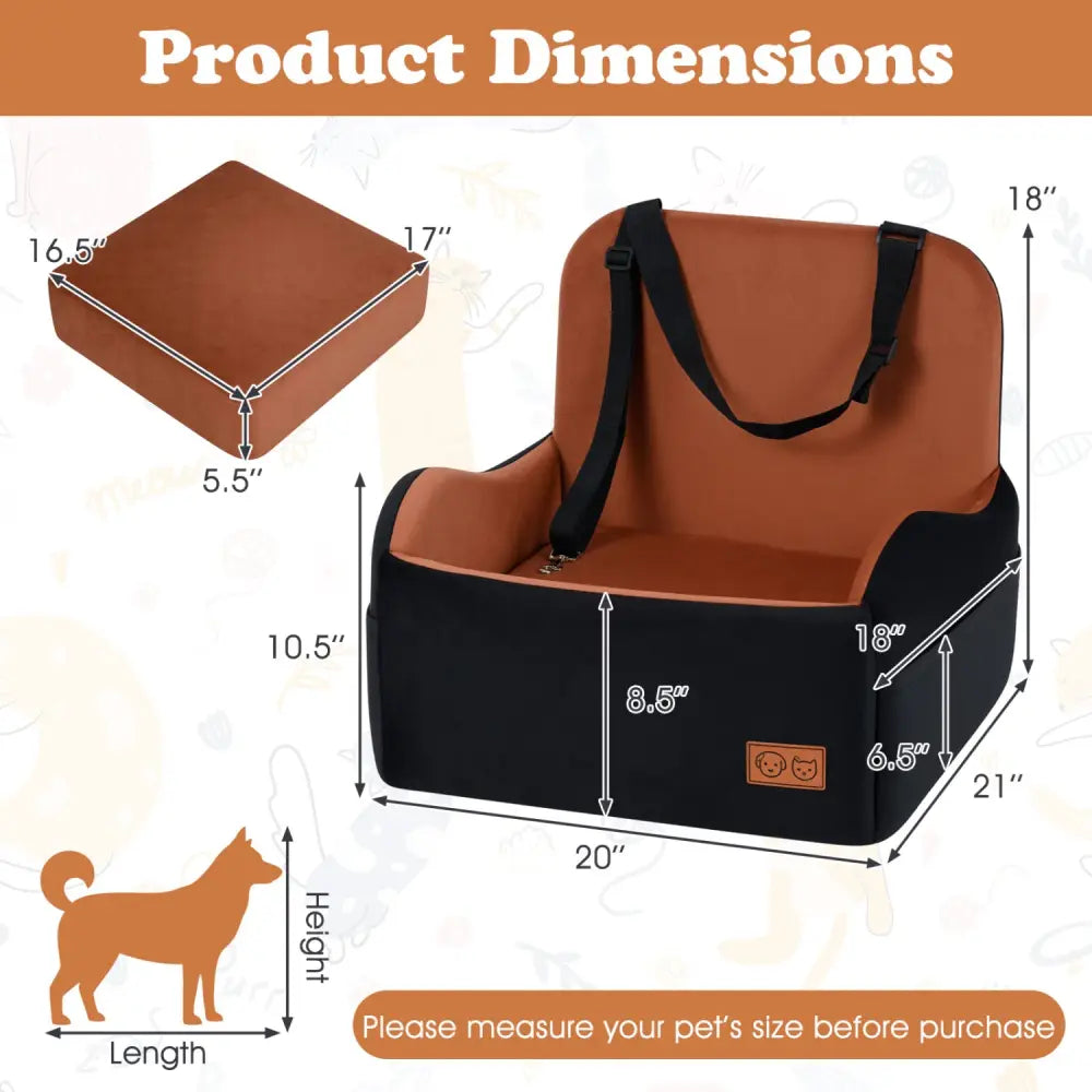 Detachable Dog Booster Car Seat Fits Front and Back Seat - Black & Red - Pets