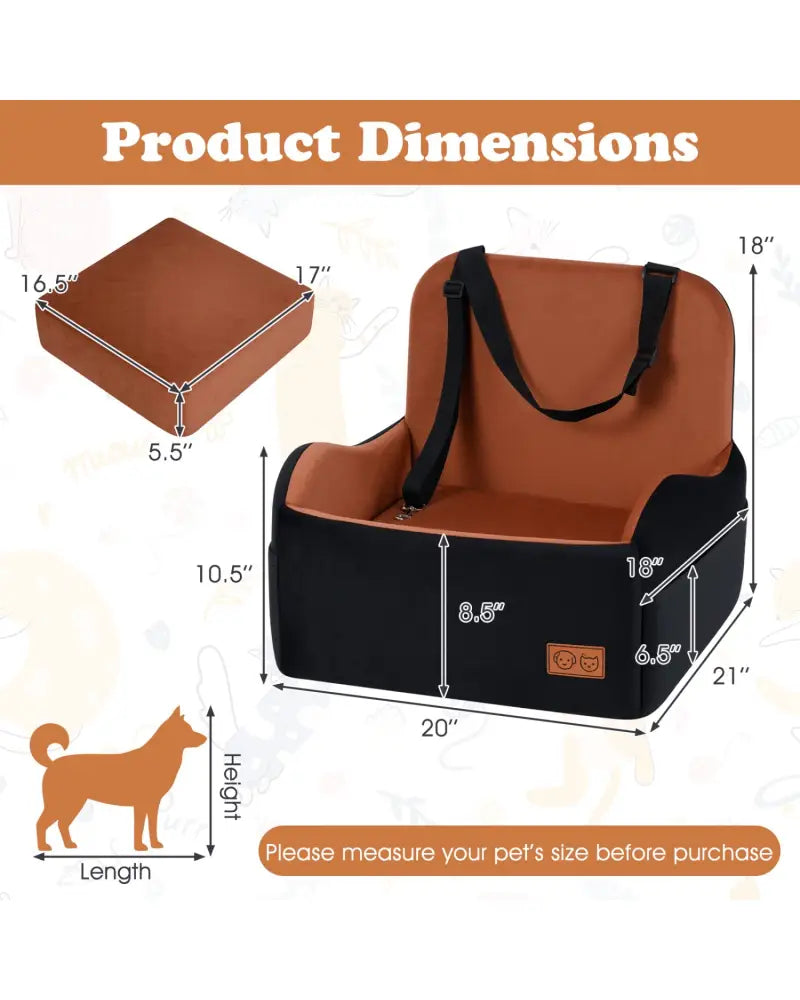Detachable Dog Booster Car Seat Fits Front and Back Seat - Black & Red - Pets