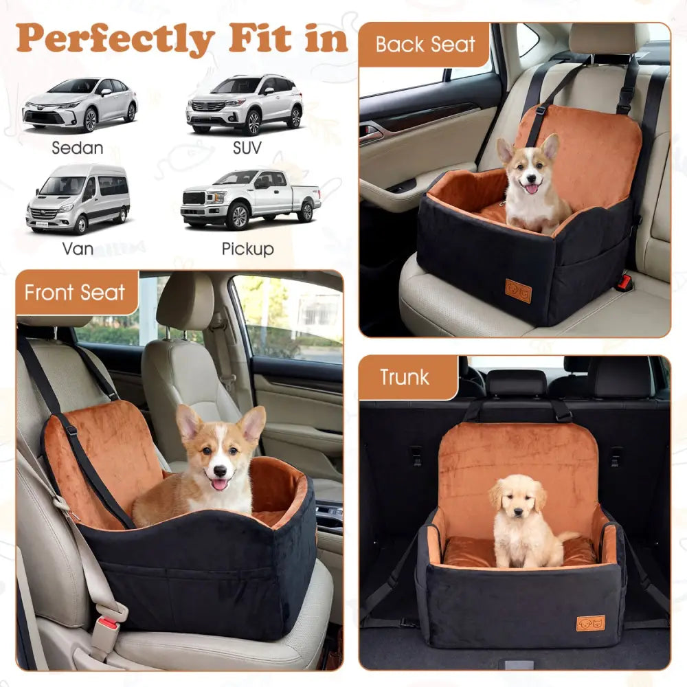 Detachable Dog Booster Car Seat Fits Front and Back Seat - Black & Red - Pets