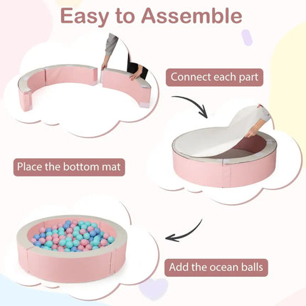Detachable Foam Ball Pit with 50 Colorful Ocean Balls - Pink - Oasis Home Essentials